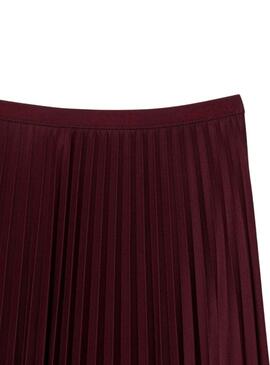 Saia Lacoste Jupe Plissado Fluida Bordeaux Mulher