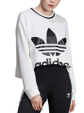 Sweat Adidas Cropped Branco Mulher