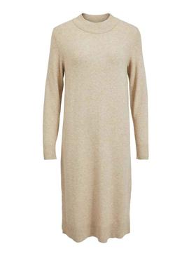 Vestido Vila Viril Crew Neck Bege para Mulher