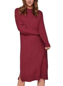 Vestido Vila Viril Crew Neck Bordeaux para Mulher