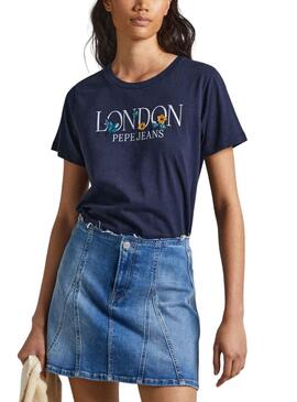 T-Shirt Pepe Jeans Veludo Azul Azul Marinho para Mulher