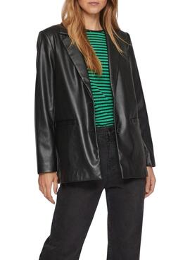 Blazer Vila Vinille Coated Preto para Mulher