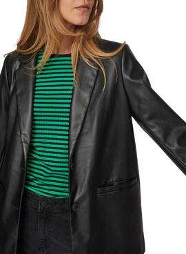 Blazer Vila Vinille Coated Preto para Mulher