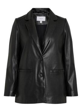 Blazer Vila Vinille Coated Preto para Mulher