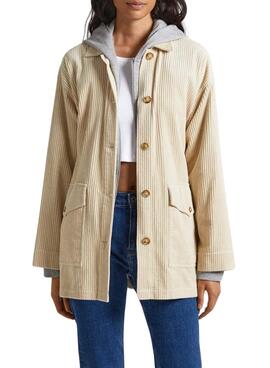 Overshirt Pepe Jeans Veludo cotelê Kelsey Bege Mulher