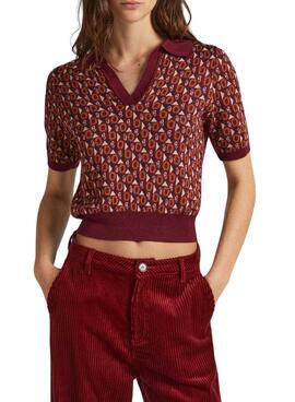 Polo Pepe Jeans Elle Jacquard Bordeaux para Mulher