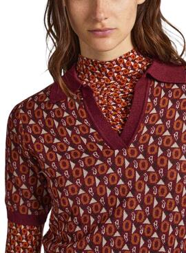 Polo Pepe Jeans Elle Jacquard Bordeaux para Mulher