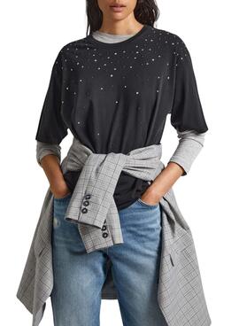 T-Shirt Pepe Jeans Cadence Preto Pedrería Mulher