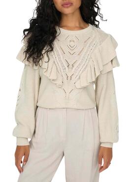 Camisola Only Rillo Babados Beige para Mulher