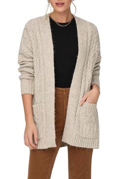 Casaca Only Aconchegante Knitted Trenzado Beige para Mulher