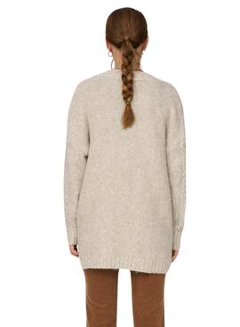 Casaca Only Aconchegante Knitted Trenzado Beige para Mulher