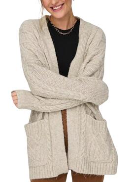 Casaca Only Aconchegante Knitted Trenzado Beige para Mulher