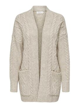 Casaca Only Aconchegante Knitted Trenzado Beige para Mulher