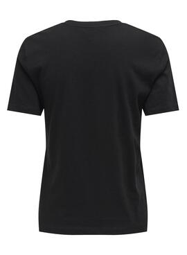 T-Shirt Only Betty Texto Flores Preto para Mulher
