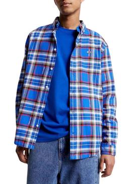 Camisa Tommy Jeans Relaxed Check Azul Homem