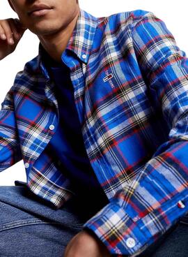 Camisa Tommy Jeans Relaxed Check Azul Homem
