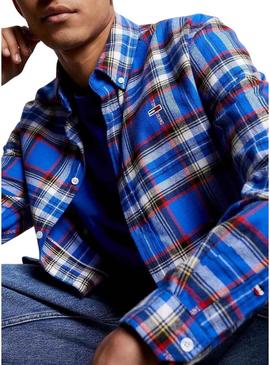 Camisa Tommy Jeans Relaxed Check Azul Homem