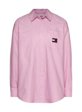 Camisa Tommy Jeans Badge Boyamiga Rosa para Mulher