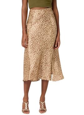 Saia Naf Naf Animal Print Beige para Mulher