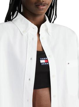 Camisa Tommy Jeans Popelina Oversized Branco Mulher