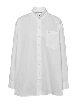 Camisa Tommy Jeans Popelina Oversized Branco Mulher