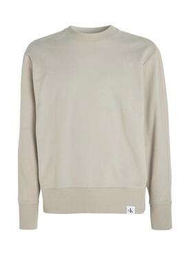 Sweat Calvin Klein Jeans Tecido Tab Crew Beige