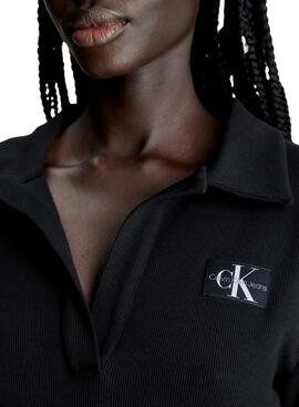 Etiqueta de colar Vestido Calvin Klein Jeans Rib Preto