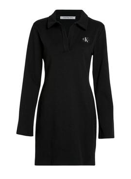 Etiqueta de colar Vestido Calvin Klein Jeans Rib Preto