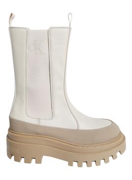 Botas Calvin Klein Chelsea Flatform Beige Mulher