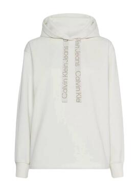 Sweat Calvin Klein Logo Cordão Capuz Beige