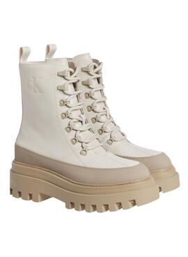 Botas Calvin Klein Jeans Flatform Lace Beige Mulher