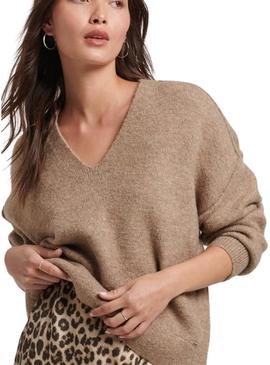 Camisola Superdry V Neck Oversized Beige Mulher