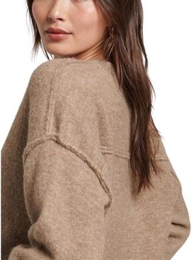 Camisola Superdry V Neck Oversized Beige Mulher