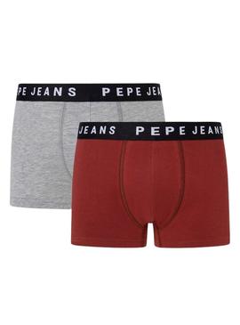 Pack 2 Boxeadores Pepe Jeans Solid Bordeaux Cinza Homem