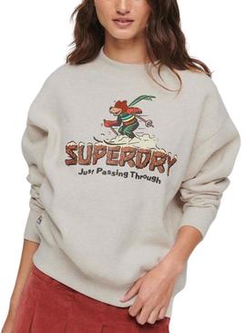 Sweat Superdry Travel Cartão Postal Cinza Mulher