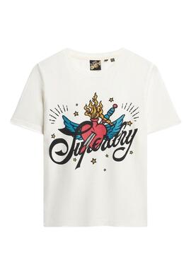 T-Shirt Superdry Tattoo Script Branco Mulher