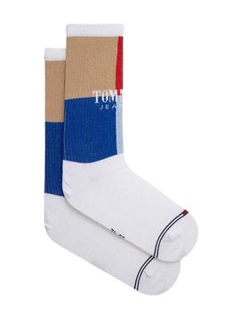 Meias Tommy Jeans TH Uni Colorblock em branco.