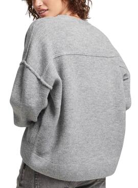 Camisola Superdry V-Neck Oversized Cinza para Mulher