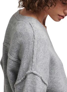 Camisola Superdry V-Neck Oversized Cinza para Mulher