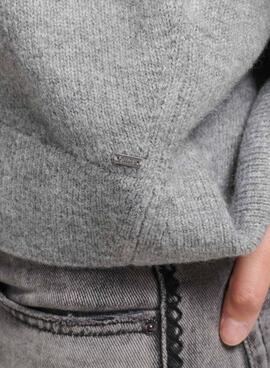 Camisola Superdry V-Neck Oversized Cinza para Mulher