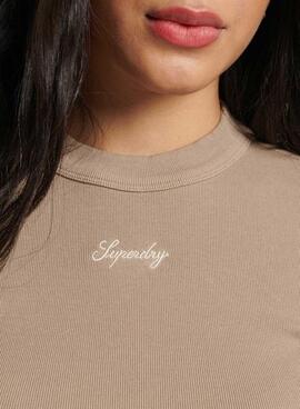 T-Shirt Superdry Rib Fitted Marrom para Mulher