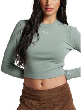 T-Shirt Superdry Rib Slim Verde para Mulher