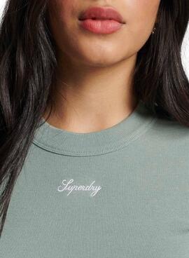 T-Shirt Superdry Rib Slim Verde para Mulher