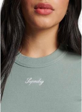 T-Shirt Superdry Rib Slim Verde para Mulher