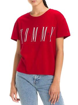 T-Shirt Tommy Jeans Layer Graphics Vermelho Mulher
