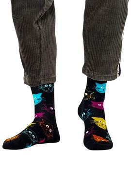 Maias Happy Socks Cat Pretos Homem e Mulher