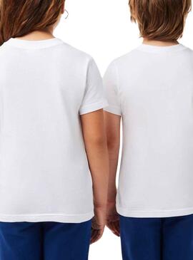 T-Shirt Lacoste De Knitted Branco para Menina Menino
