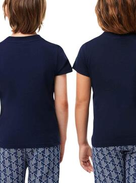 T-Shirt Lacoste De Knitted Azul Marinho para Menino Menina