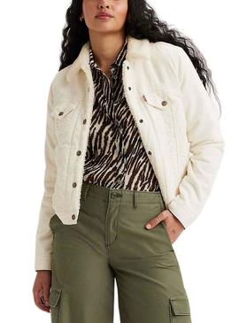 Casaca Denim Levis Original Sherpa Beige Mulher