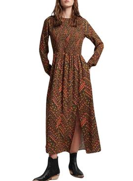 Vestido Superdry Printed Bata Maxi Marron Mulher